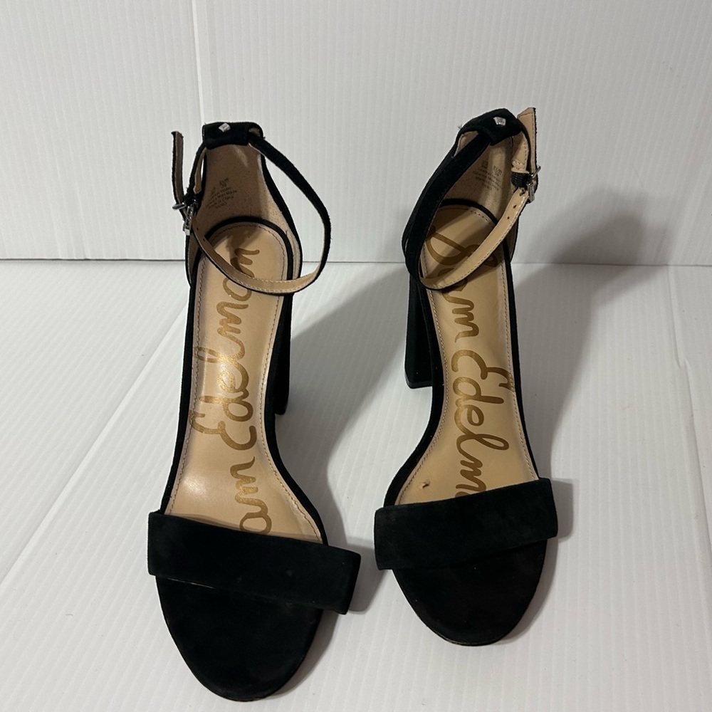 Sam Edelman Yaro black suede block heel sandal ankle strap women size 9